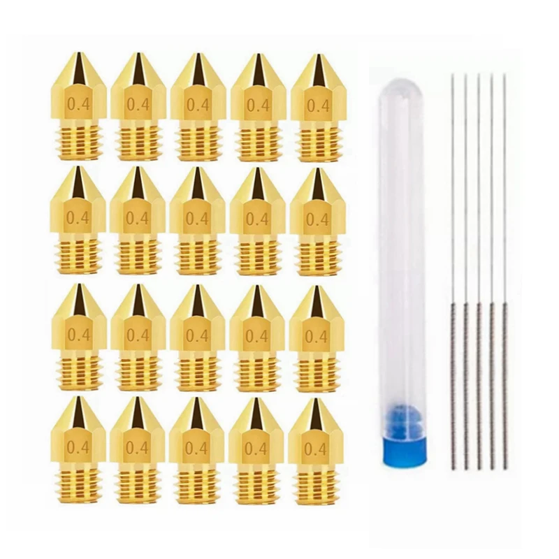 20PCS 0.4mm MK8 3D Printer Nozzles Extruder Nozzles 5PCS Stainless Steel Nozzle Cleaning Needles for Makerbot Creality CR-10 alfawise mk8 extruder nozzle 0 4mm for 3d printer 20pcs