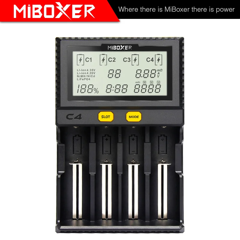 Умное зарядное устройство MIBOXER C4 ЖК дисплей для литий ионных IMR ICR LiFePO4