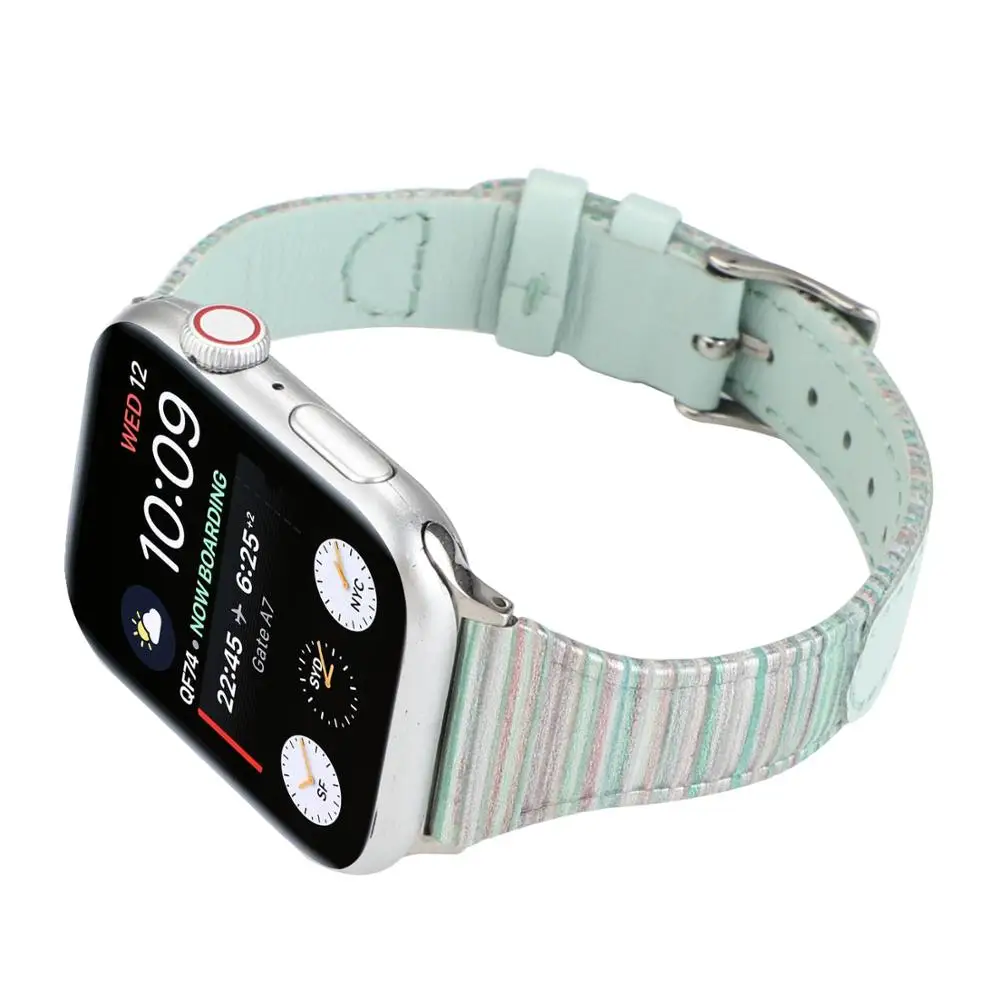 T стиль полосатая повязка для Apple Watch 38 мм 42 40 44 кожаный ремешок браслет iWatch Группа