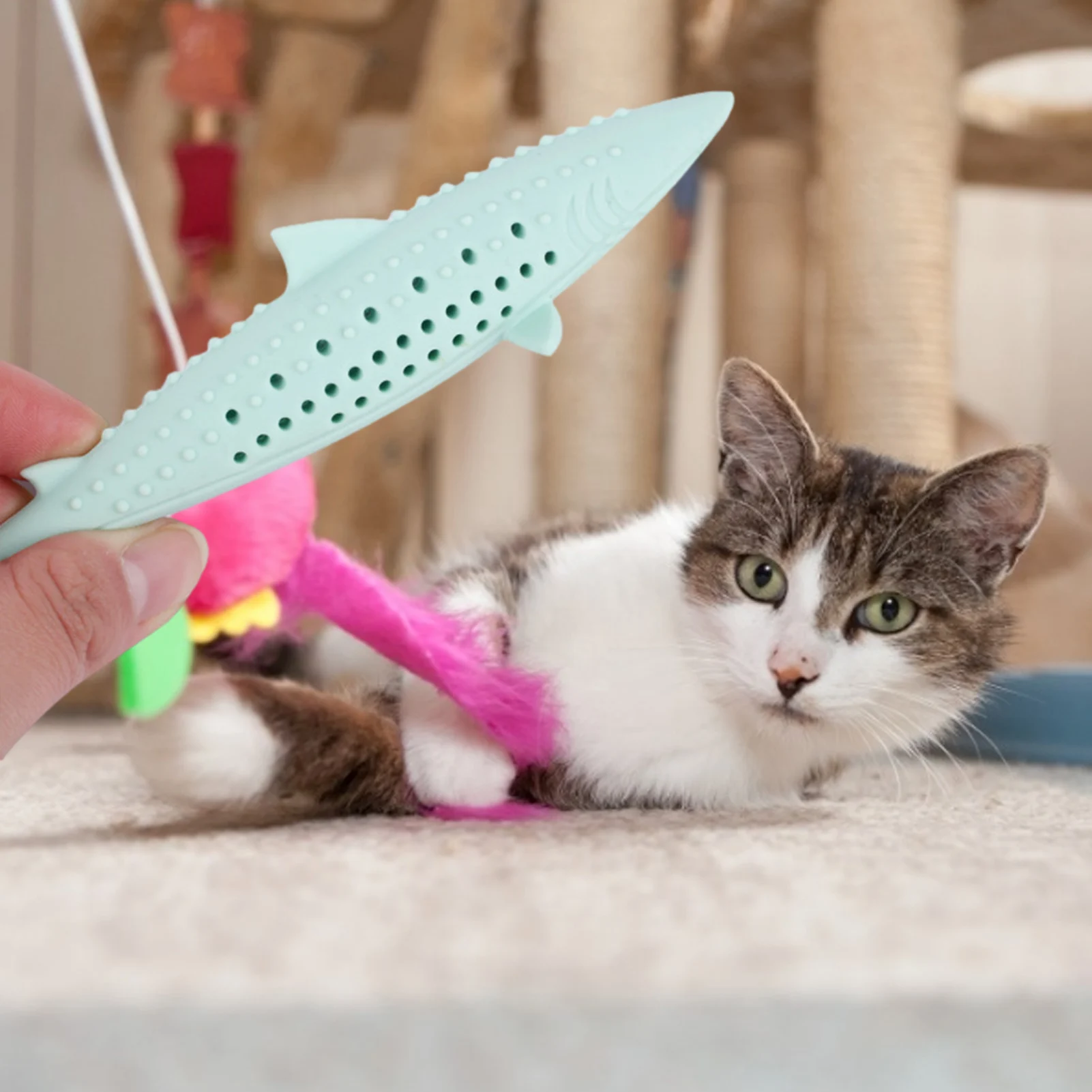 

Soft Silicone Mint Fish Cat Toy Catnip Pet Toy Clean Teeth Toothbrush Chew Cats Toys