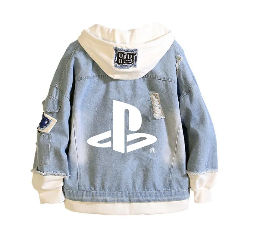 Мужская мода playstation джинсовая куртка PS4 Повседневная куртка-бомбер Хип Хоп Ретро-худи уличная куртка - Цвет: B