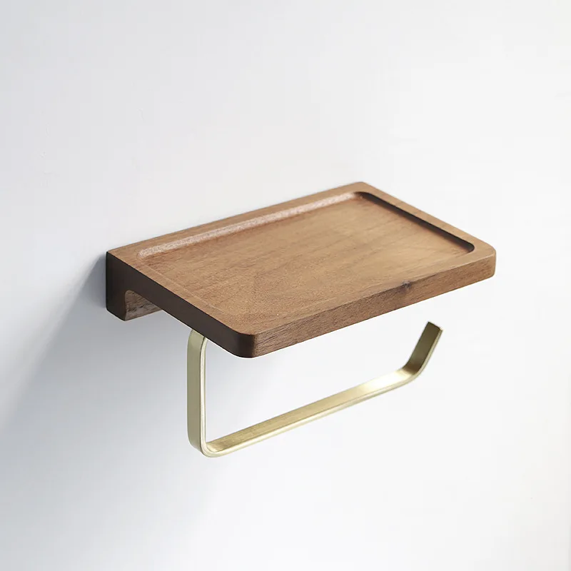 tissue rack wood brass paper towel rack toilet roll paper holder phone shelf kitchen oraganizer bathroom accessories free global shipping