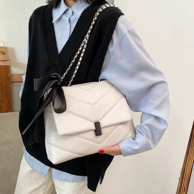 

Белая большая женская сумка через плечо с цепочкой 2021 дюйма, сумка через плечо в клетку из искусственной кожи