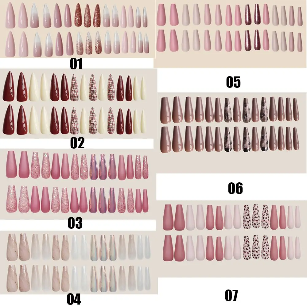 

30 Pcs/Set Detachable Matte Super Long Coffin Ballerina Fake Nails Leopard Colorful Beauty Full Cover Artificial False Nails
