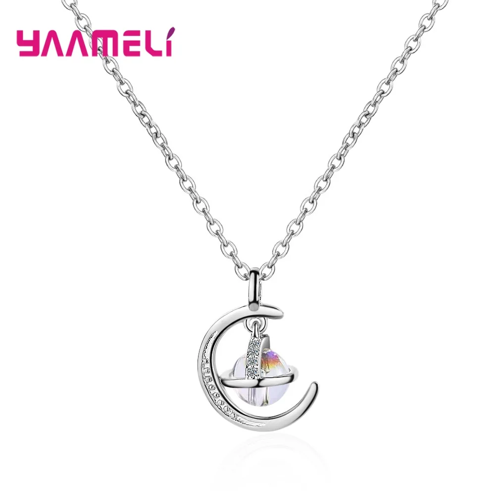 Женское ожерелье с подвеской в виде планеты стразы из серебра 925 пробы|Ожерелья| |