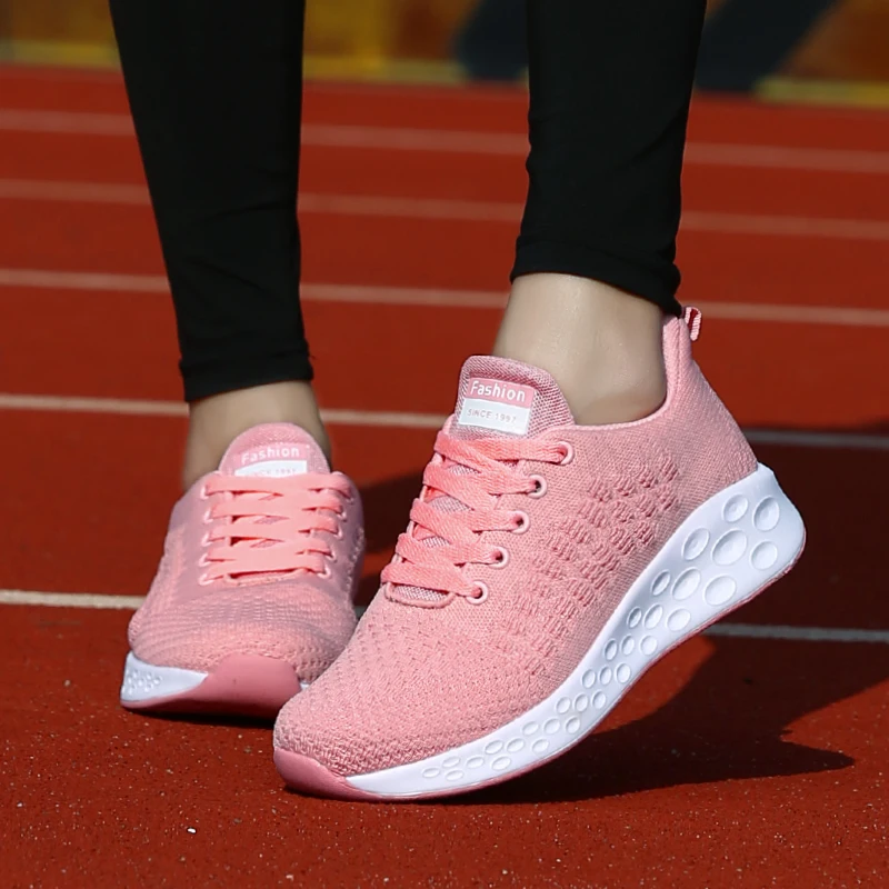 

Summer New Breathable Mesh Sneakers Ladies Fashion Solid Color Lace-up Casual Shoes Women Outdoor Running Shoes Zapatos De Mujer