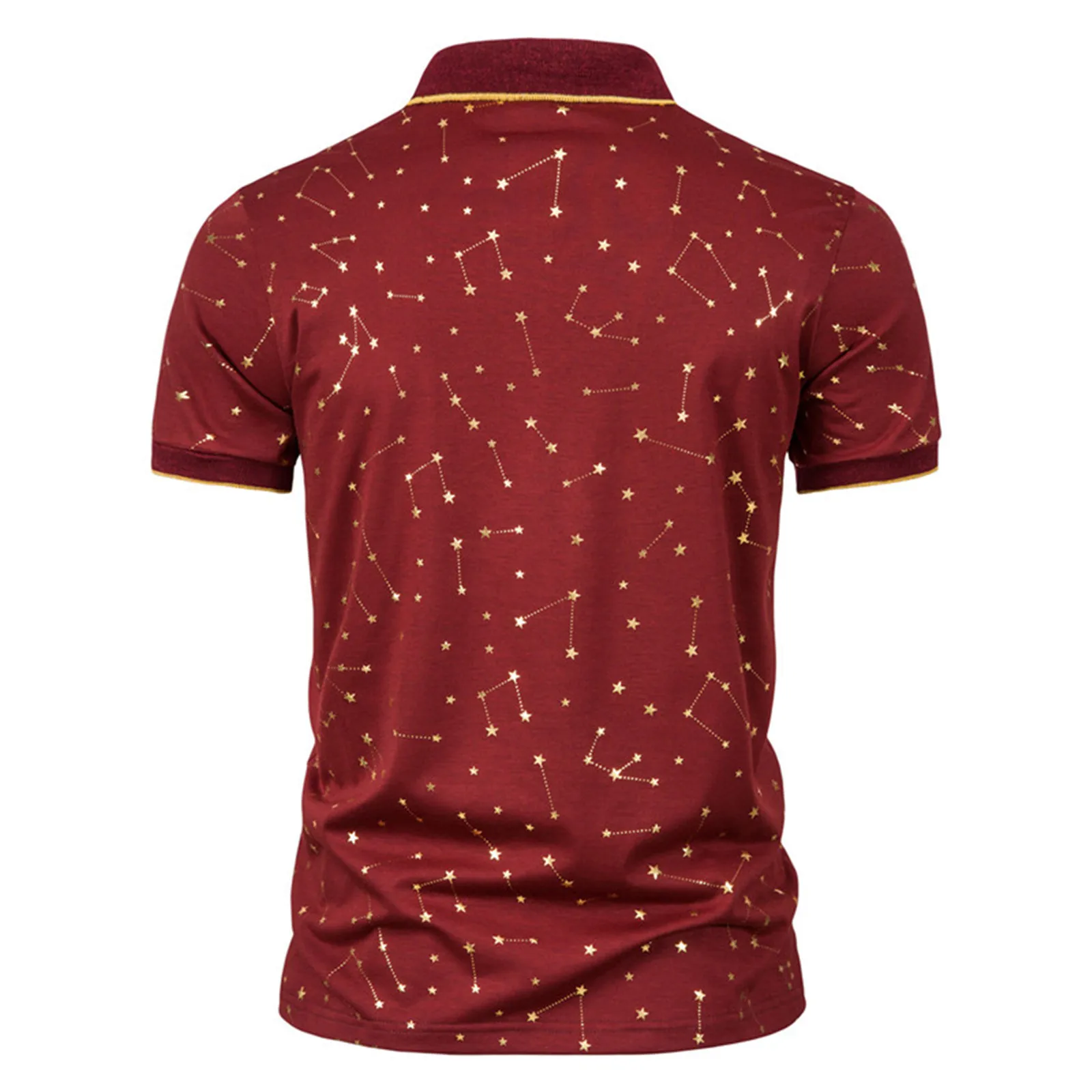 

Men Star Chain Bronzing Print Polo Shirts France Homme Polo Classic Short Sleeve Casual Tops Comfortable Men Polo Shirts Tees