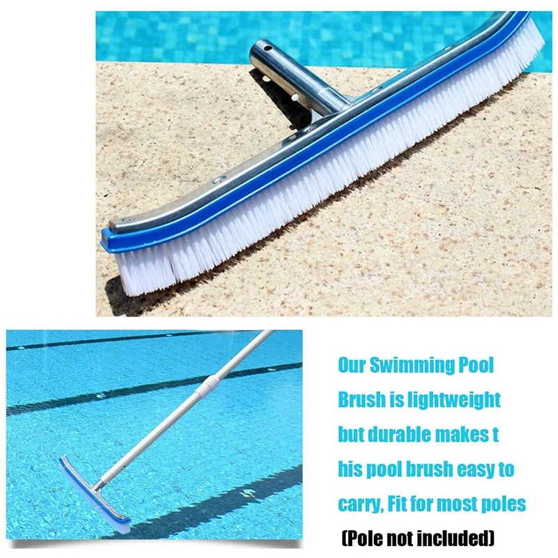

Swimming Pool Brush 18 Inch Durable Plastic Brush Head with Aluminum Handle and Reinforced Aluminum Back