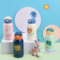 400ml kids stainless steel straw thermos mug with case cartoon leak proof vacuum flask children thermal water bottle thermo cups