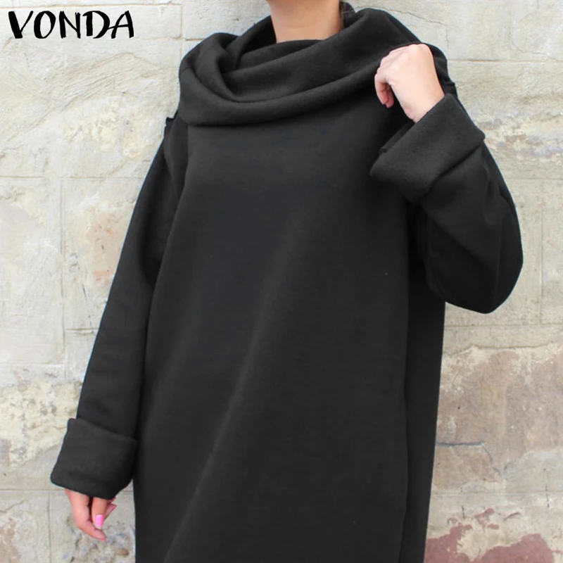Осеннее платье с капюшоном и длинным рукавом VONDA, Женское зимнее однотонное повседневное Свободное длинное платье Vestidos, женское платье размера плюс 5XL