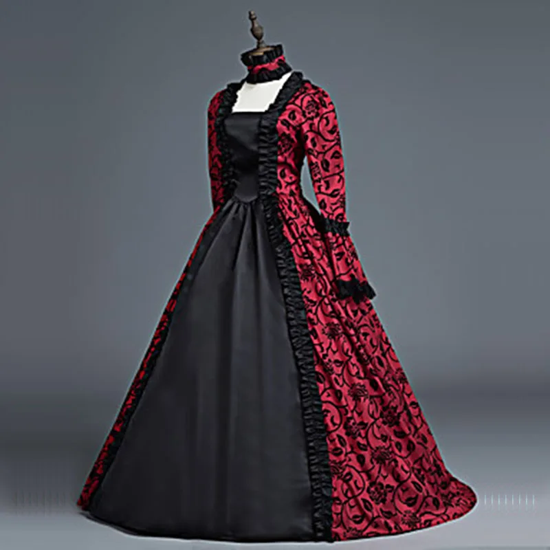 Маскарадные вечерние платья 18-го века красные и черные парчовые бальные Платья с