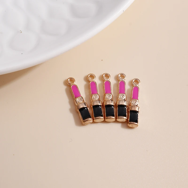 10pcs 3*18mm Enamel 2 Color Mini Lipstick Charms for Necklaces Pendants Earrings DIY Girl Jewelry Accessories Making - купить по