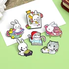 Эмалированная булавка в виде чашки кролика, кошки, кошки, Китти, кролика, чашки, чайника, чашки, чашки, животные, броши на лацкан, значок, ювелирное изделие для друзей, подарок