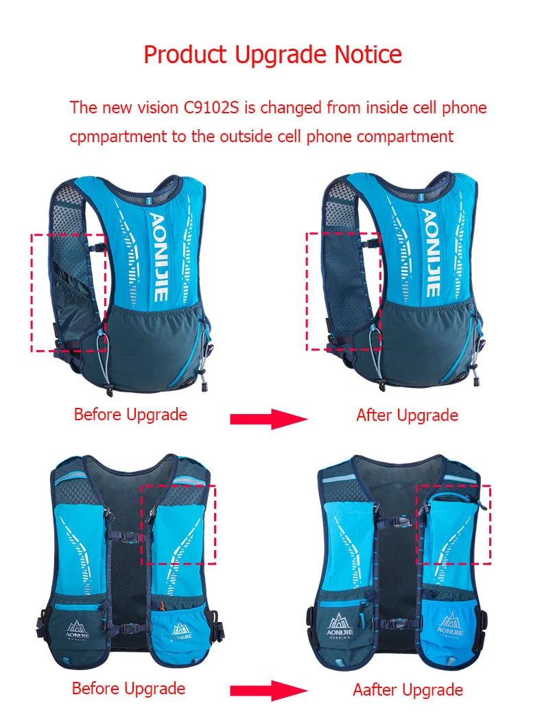 AONIJIE C9102S Ultra Vest 5L Hydration Backpack Pack Bag Soft Water Bladder Flask Set For Hiking Trail Running Marathon Race