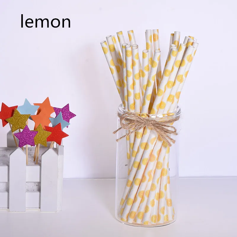 lemon 25 шт eco-friendly зеленый бамбук бумажные, с пандой соломинки для дня рождения Свадебная вечеринка Baby Shower украшения событие для питьевой воды - Цвет: lemon