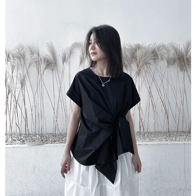 

Dark series design feeling minority shirt women's short-sleeved summer thin collection waist coat 2020 new style