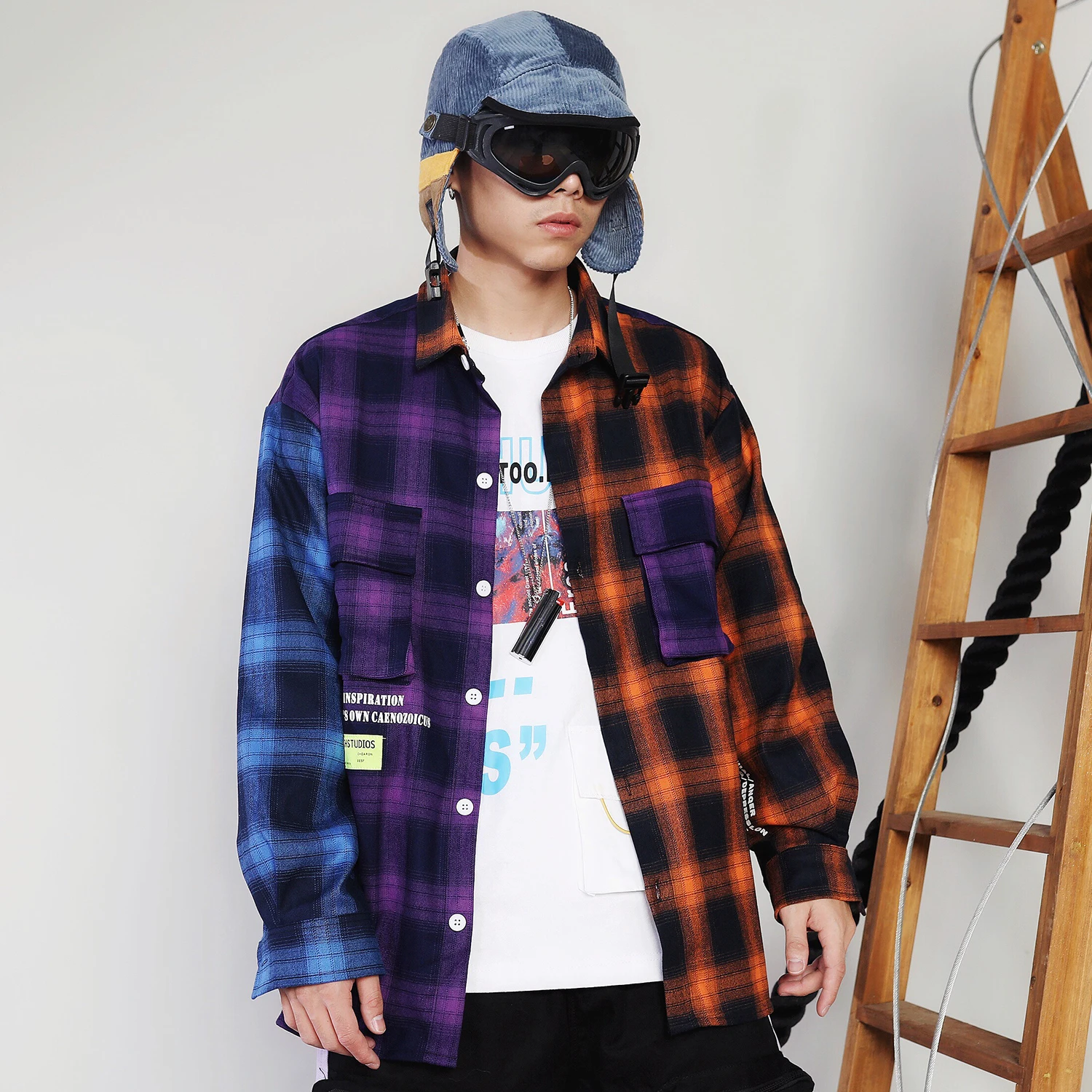 Aelfric Eden хип хоп Лоскутная Клетчатая Мужская рубашка с буквенным принтом 2019 Harajuku