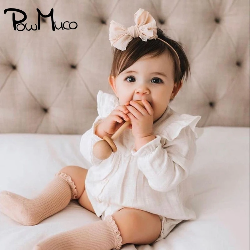 

Powmuco 10 CM Solid Color Lace Bows Baby Girl Elastic Hairband Fashion Handmade Bowknot Traceless Nylon Headband Infant Headwear