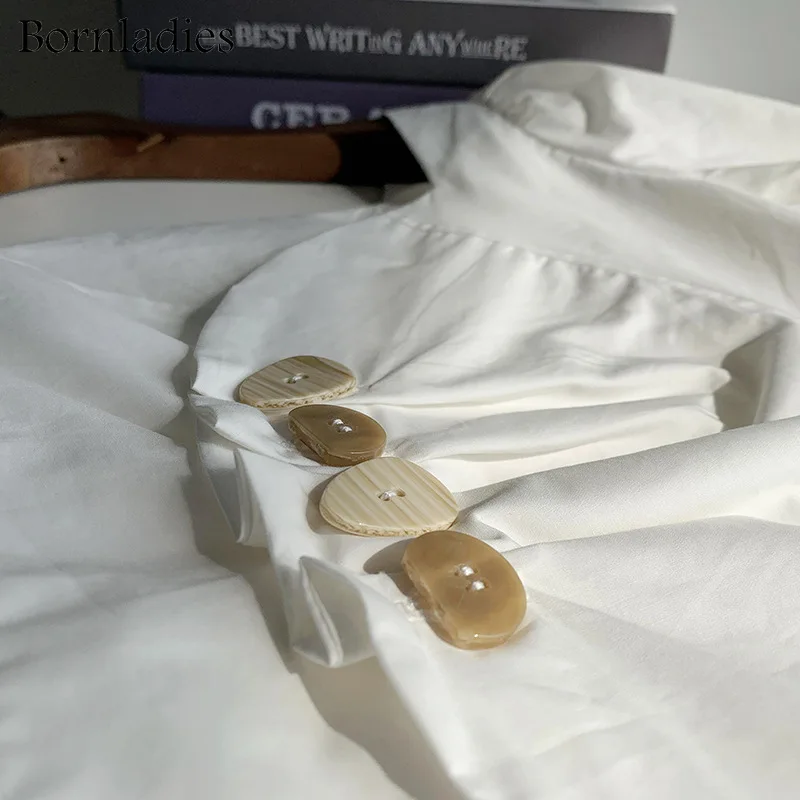 

Bornladies Women Stylish Single Irregular Breasted Shirts Summer Short Puff Sleeve Office Ladies Short Blouse Female Tops Blusas