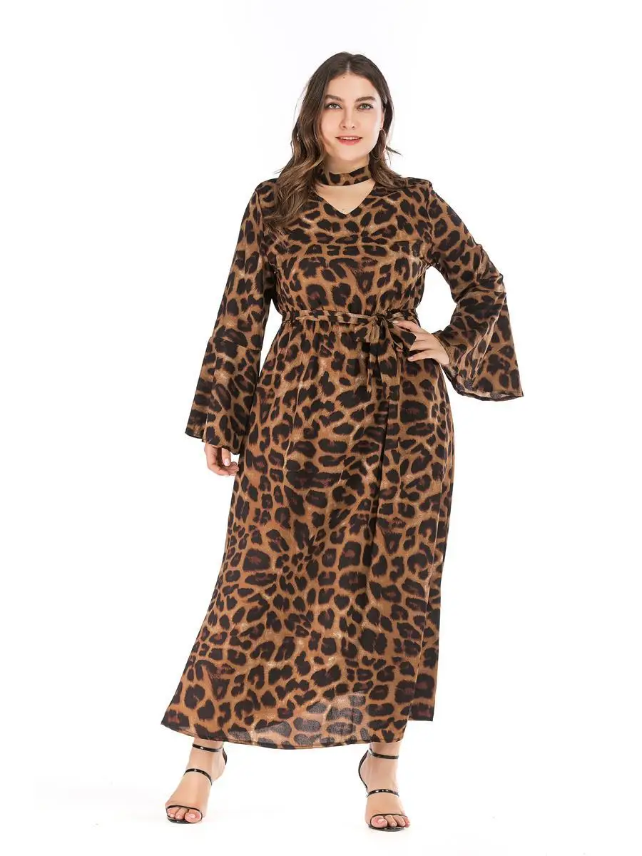 

long-sleeve waist hugging dress collar V-NECK pattern Plus-sized dress summer printed dress elegant women lady dress casual