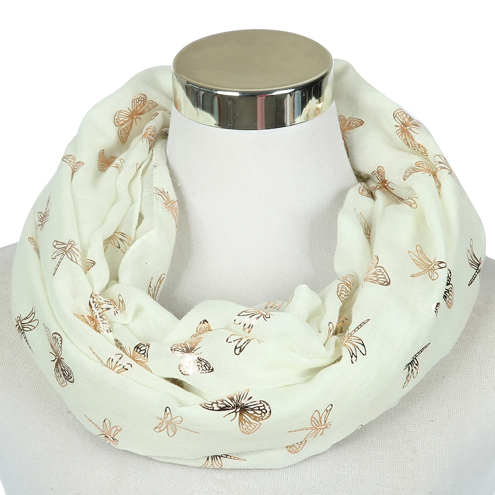 Женский зимний шарф FOXMOTHER белый небесно-голубой с принтом в виде бабочки и