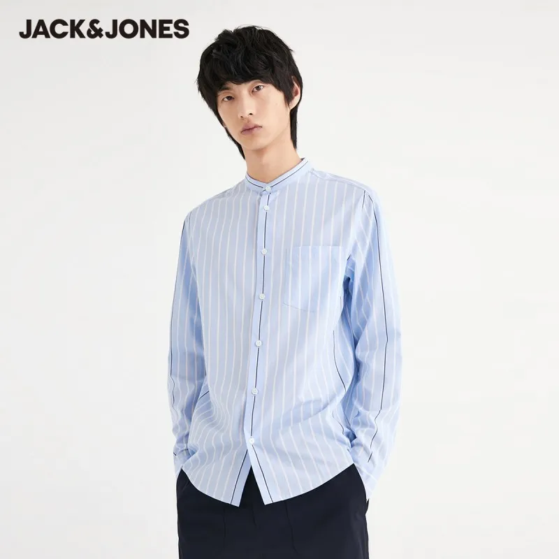 

JackJones Men's 100% Cotton Striped Casual Stand-up Collar Long-sleeved Shirt | 220305014