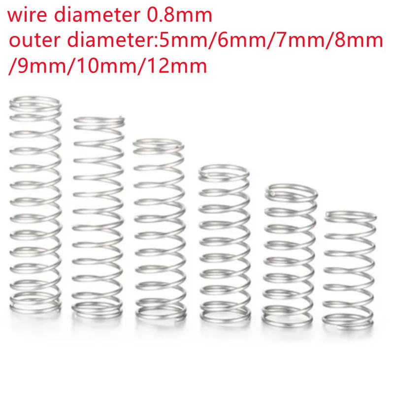 20pcs/lot 0.8mm Stainless Steel  Micro Small Compression spring OD  5mm/6mm/7mm/8mm/10mm length 10mm to 50mm