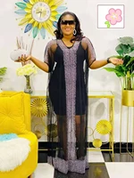 new africa dashiki tulle fabrics hot drilled loose long dress two piece set free size