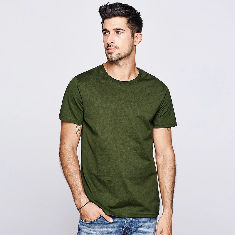 Army Green KUEGOU Лето хлопок Простая белая футболка мужская футболка брендовая Футболка короткий рукав Футболка модная одежда размера плюс 396 - Цвет: Army Green