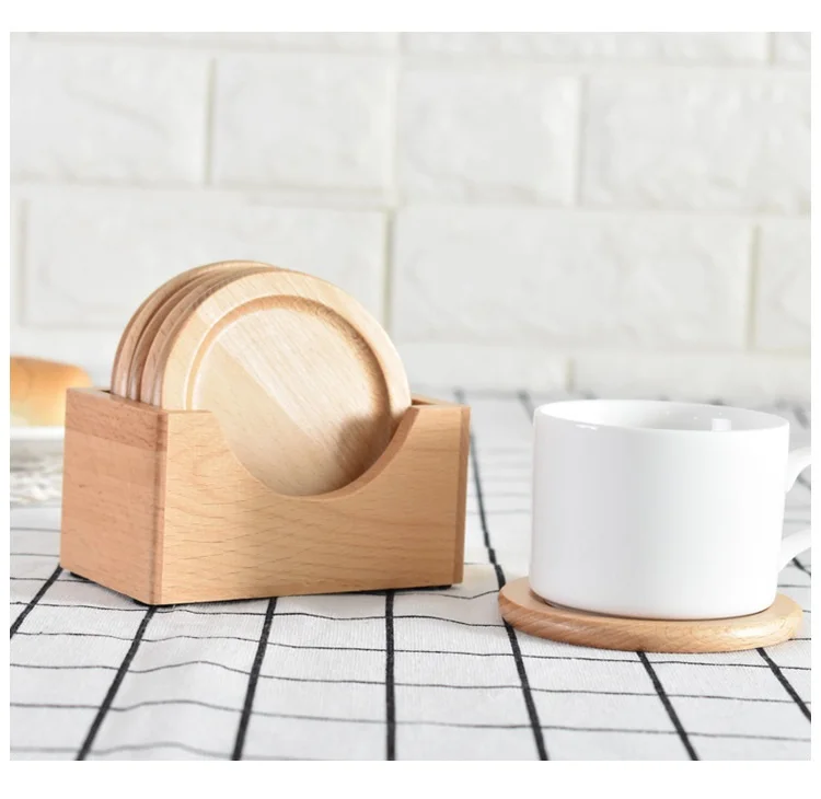 Набор из 10 деревянных подставок для чашек 6 шт. круглых антибликовый