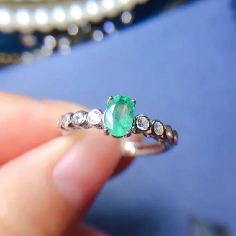 Women Emerald Gemstone Ring 925 Sterling Silver Green Stone for Promise Wedding | Украшения и аксессуары