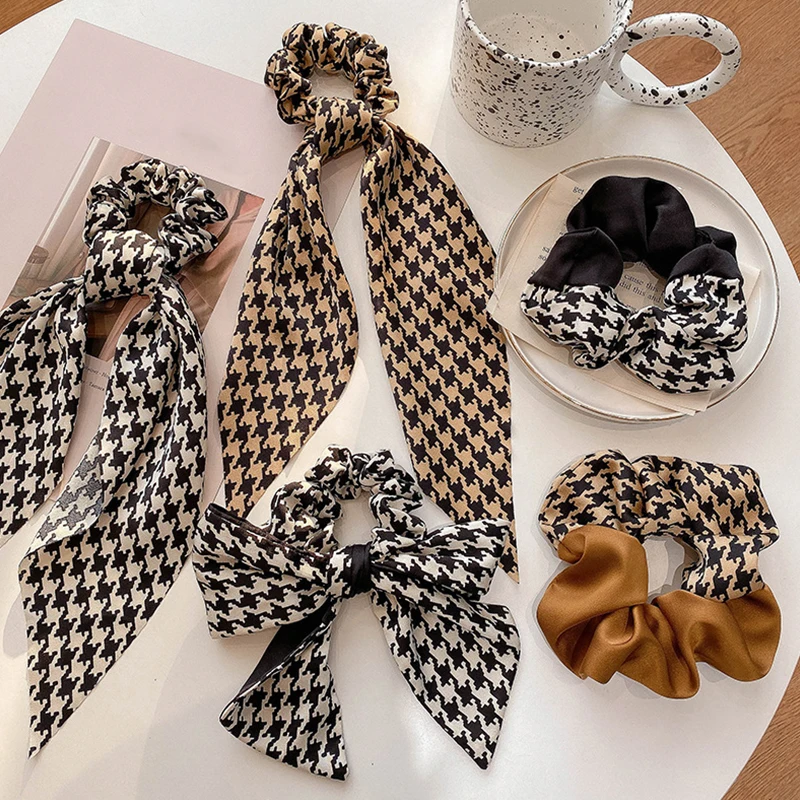 

Vintage Plaid Print Scrunchies for Women Elastic Hair Bands Bow Streamers Ponytail scarf Hair Rope Ties Fashion Hair Accessories