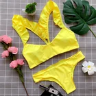 Бикини 2021 сексуальный желтый купальник с оборками Женский комплект бикини купальный костюм пляжное бикини женские бикини пуш-ап