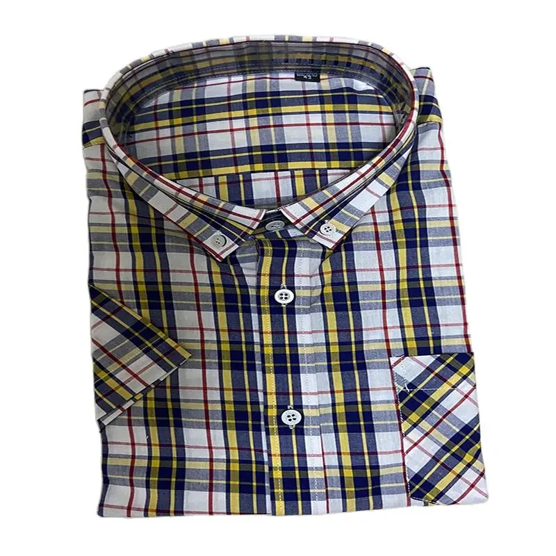 Мужская хлопковая рубашка в клетку/в полоску с коротким рукавом | одежда