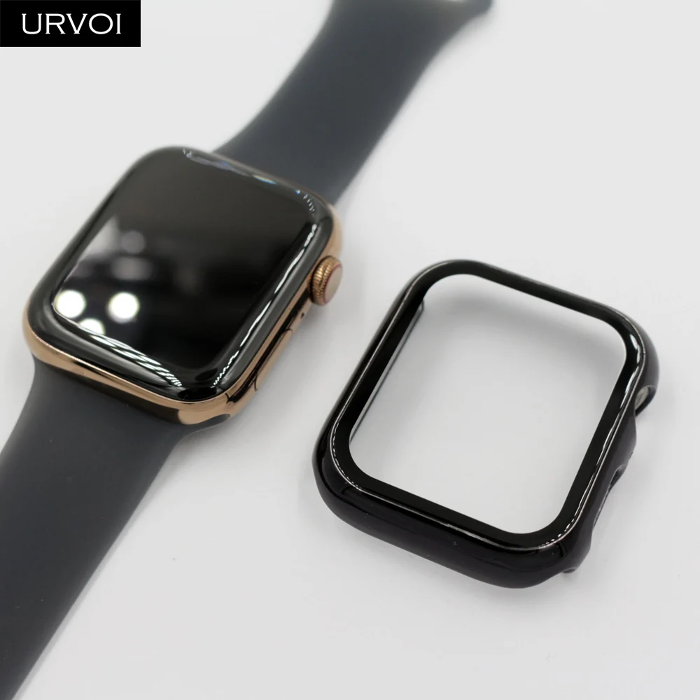 URVOI Защита экрана для Apple Watch 4 3 2 Чехол пластиковый бампер с закаленной пленкой iWatch