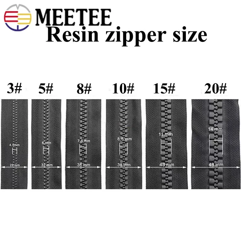 Meetee 20 # очень большие молнии из смолы черные двойные ползунки открытые для шитья
