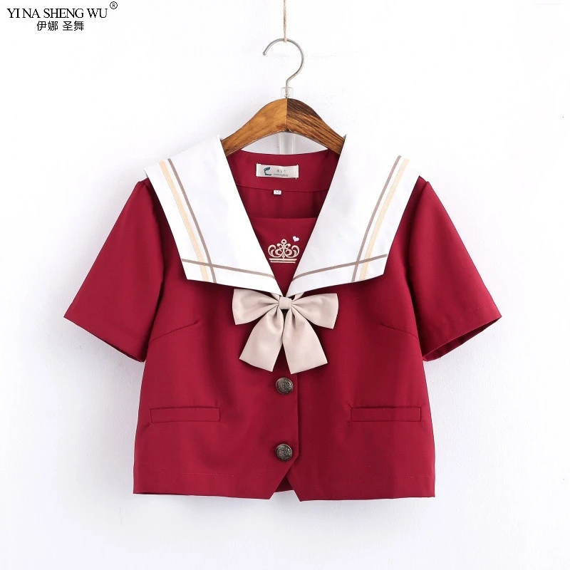 Красная японская школьная JK Униформа костюм моряка плиссированная юбка новый