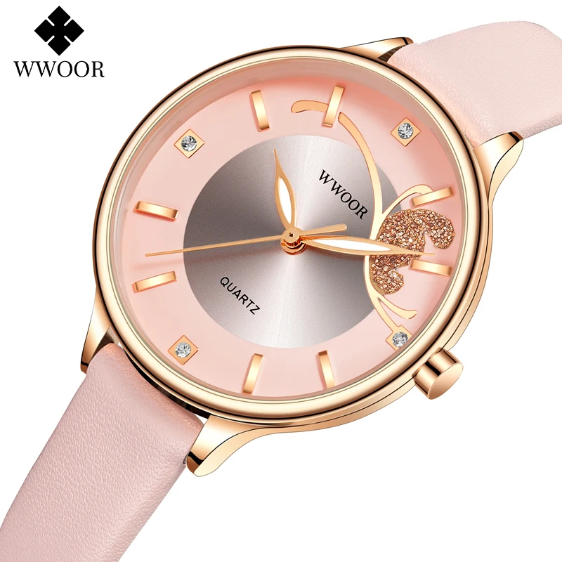 

WWOOR 2021 Ladies Luxury Leather Quartz Watch For Women Fashion Japanese Quartz Movement Bracelet Wrist Watches Relogio Feminino