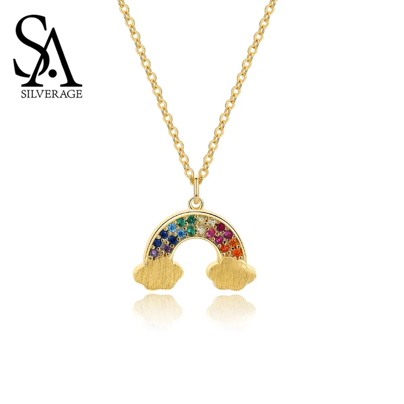 

SA SILVERAGE Female Chain Necklace Pendant Female Sterling Zircon Smiling Rainbow Clouds Pendant Necklace S925 Sterling Silver