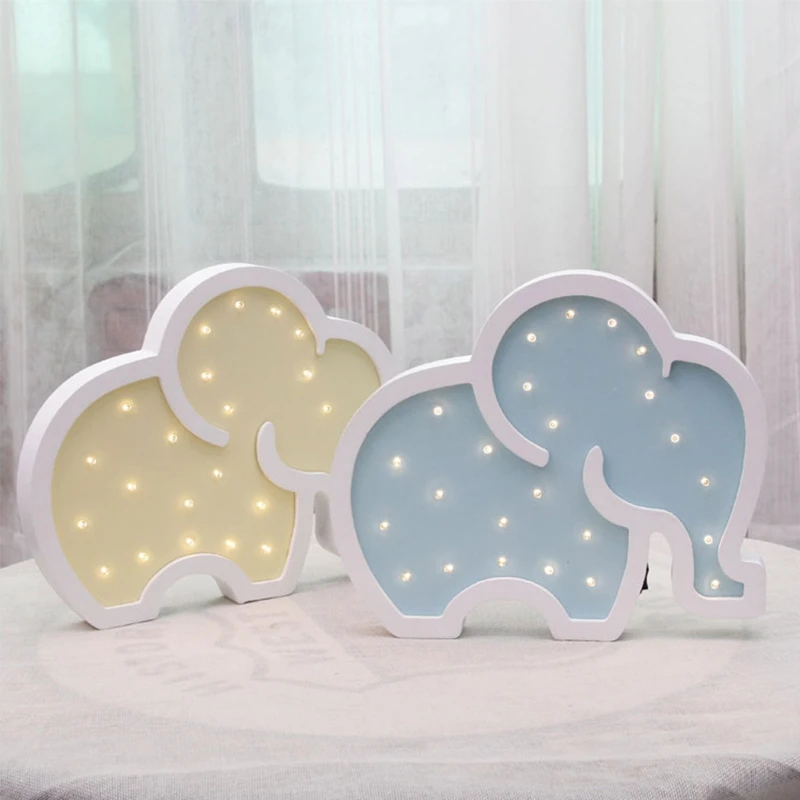Cute Wooden Elephant Shaped LED Light Creative Wall Hanging Ornaments Night Lamp Children's Room Bedside Home Decoration Li | Лампы и