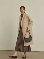 tweed coat womens middle and long knee length 2021 autumn and winter new small double sided tweed wool coat