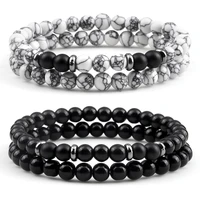 2pcsset natural tiger eye stone obsidian stretch strand bracelets bangles 6mm elastic beaded bracelets women men yoga jewelry