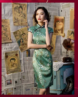 SHENG COCO, классическое женское китайское платье, короткое шелковое Qipao, элегантное, новое, окрашенное китайское, летнее, повседневное, китайское платье