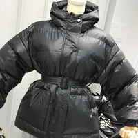 2021 new jacket women winter 6 colors casual warm coat femme parkas with belt hooded korean style black autumn female clothing