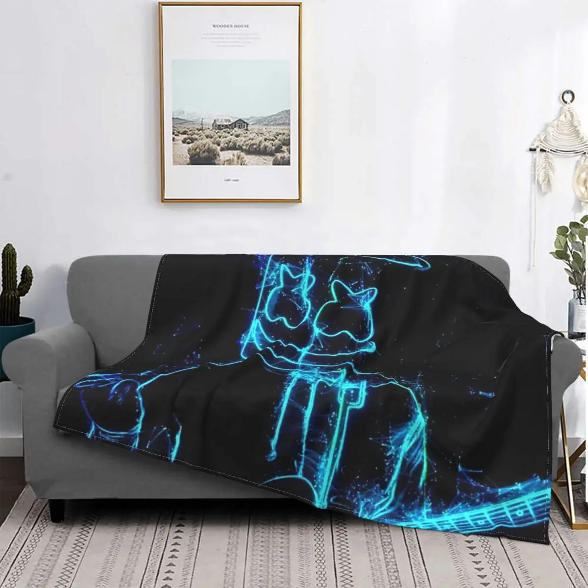 

Marshmello Lighting-Manta a cuadros para cama, cubrecamas Kawaii, manta ponderada