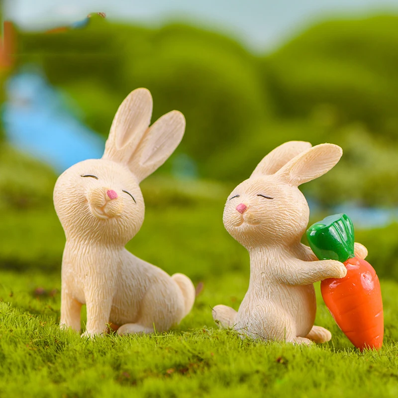 

7PCS Cute Rabbit Easter Decoration Miniature Hare Animal Figurine Resin Craft Mini Bunny Garden Ornament