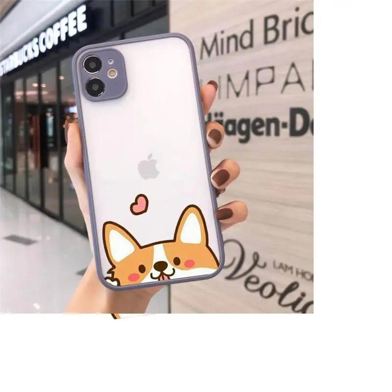 

Cute cartoon corgi dog Phone Cases Matte transparent For Gray iPhone 12 Mini 11 Pro XR XS Max 7 8 Plus X Back Cover