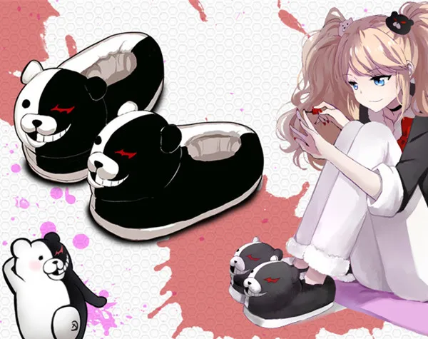 Косплей Монокума плюшевые домашние тапочки Danganronpa Цвет черный белый |