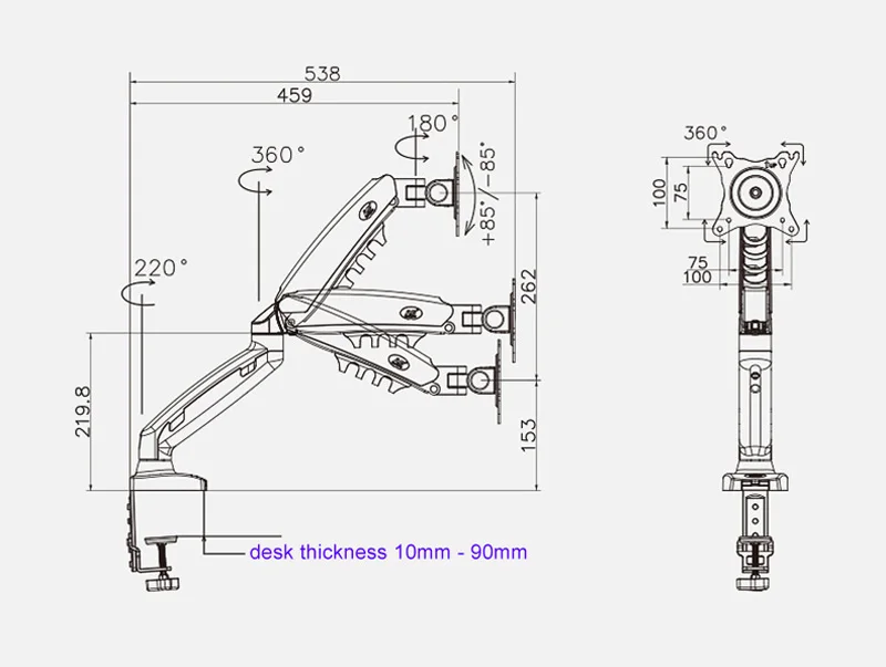 NB F80 Desktop17-2" ЖК-светодиодный держатель для монитора, газовая пружина с полным движением, газовая стойка Flexi tv Mount Loading 2-9kgs