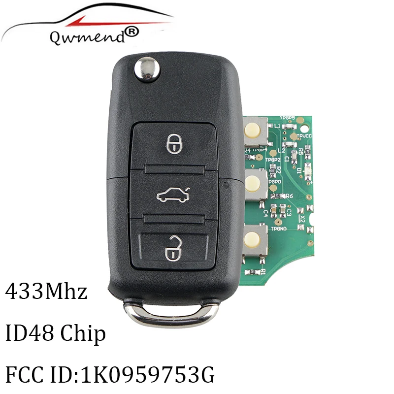 3 кнопки 434 МГц 48 чипов 1K0 959 753G дистанционный ключ для SKODA Octavia 2004 2010 Автомобильный